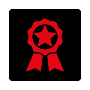 Award icon from Award Buttons OverColor Set. Icon style is intensive red and black colors, flat rounded square button, white background.