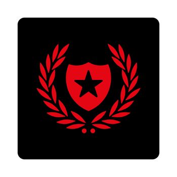 Shield icon from Award Buttons OverColor Set. Icon style is intensive red and black colors, flat rounded square button, white background.