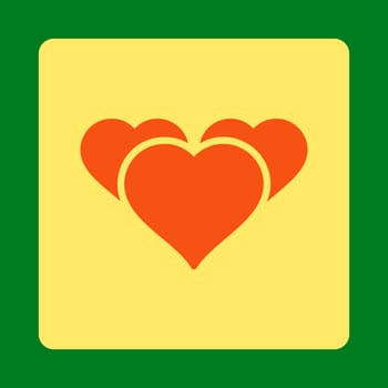 Favourites icon from Award Buttons OverColor Set. Icon style is orange and yellow colors, flat rounded square button, green background.