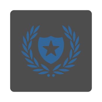 Shield icon from Award Buttons OverColor Set. Icon style is cobalt and gray colors, flat rounded square button, white background.
