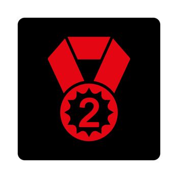 Second place icon from Award Buttons OverColor Set. Icon style is intensive red and black colors, flat rounded square button, white background.