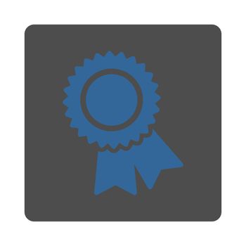 Certification icon from Award Buttons OverColor Set. Icon style is cobalt and gray colors, flat rounded square button, white background.