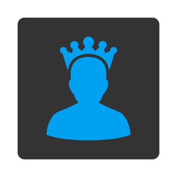 King icon from Award Buttons OverColor Set. Icon style is blue and gray colors, flat rounded square button, white background.