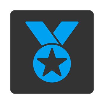Medal icon from Award Buttons OverColor Set. Icon style is blue and gray colors, flat rounded square button, white background.