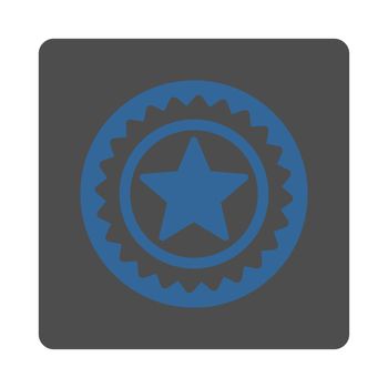 Medal seal icon from Award Buttons OverColor Set. Icon style is cobalt and gray colors, flat rounded square button, white background.