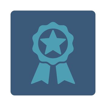 Award icon from Award Buttons OverColor Set. Icon style is cyan and blue colors, flat rounded square button, white background.