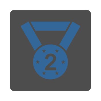 Second medal icon from Award Buttons OverColor Set. Icon style is cobalt and gray colors, flat rounded square button, white background.
