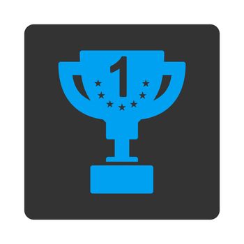 First prize icon from Award Buttons OverColor Set. Icon style is blue and gray colors, flat rounded square button, white background.