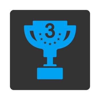 Third prize icon from Award Buttons OverColor Set. Icon style is blue and gray colors, flat rounded square button, white background.