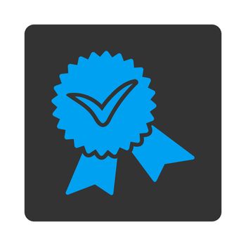 Validation seal icon from Award Buttons OverColor Set. Icon style is blue and gray colors, flat rounded square button, white background.