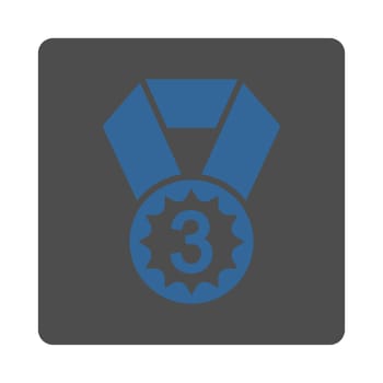 Third place icon from Award Buttons OverColor Set. Icon style is cobalt and gray colors, flat rounded square button, white background.