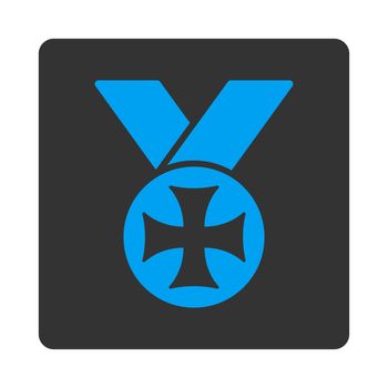 Maltese medal icon from Award Buttons OverColor Set. Icon style is blue and gray colors, flat rounded square button, white background.