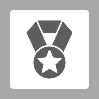 Champion medal icon from Award Buttons OverColor Set. Icon style is dark gray and white colors, flat rounded square button, silver background.
