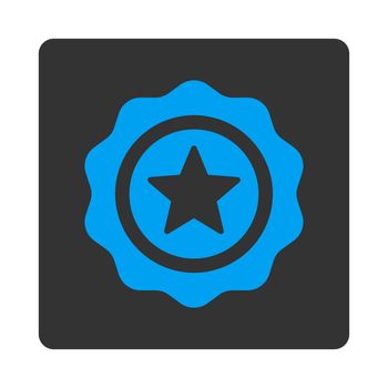Reward seal icon from Award Buttons OverColor Set. Icon style is blue and gray colors, flat rounded square button, white background.