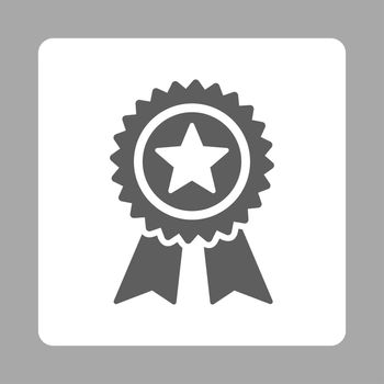 Guarantee icon from Award Buttons OverColor Set. Icon style is dark gray and white colors, flat rounded square button, silver background.