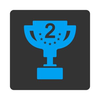 Second prize icon from Award Buttons OverColor Set. Icon style is blue and gray colors, flat rounded square button, white background.