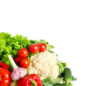 Pile of fresh vegetables isolated on white background
