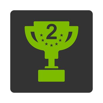 Second prize icon from Award Buttons OverColor Set. Icon style is eco green and gray colors, flat rounded square button, white background.