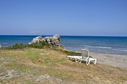 seats on Rhodes island beach, Greece 