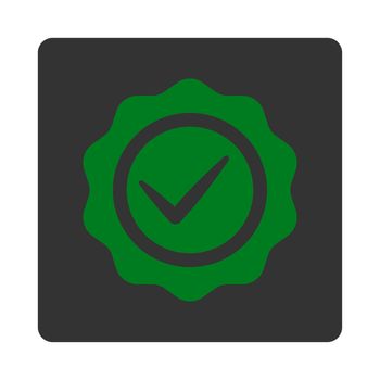 Valid icon from Award Buttons OverColor Set. Icon style is green and gray colors, flat rounded square button, white background.