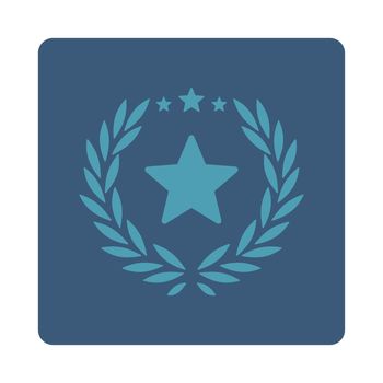 Proud icon from Award Buttons OverColor Set. Icon style is cyan and blue colors, flat rounded square button, white background.