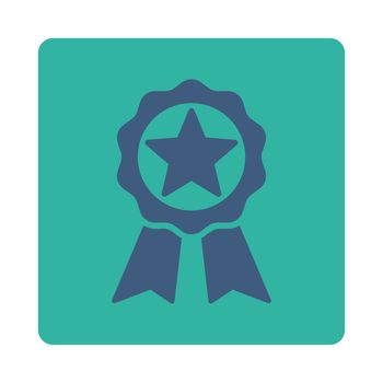 Award icon from Award Buttons OverColor Set. Icon style is cobalt and cyan colors, flat rounded square button, white background.