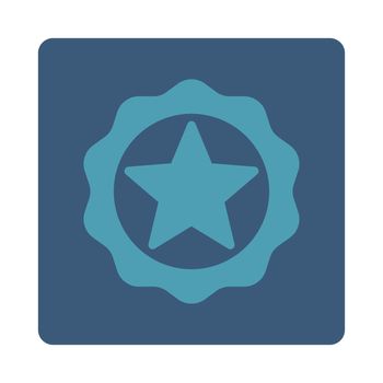Award seal icon from Award Buttons OverColor Set. Icon style is cyan and blue colors, flat rounded square button, white background.
