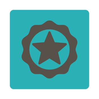 Award seal icon from Award Buttons OverColor Set. Icon style is grey and cyan colors, flat rounded square button, white background.