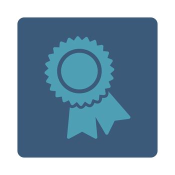 Certification icon from Award Buttons OverColor Set. Icon style is cyan and blue colors, flat rounded square button, white background.