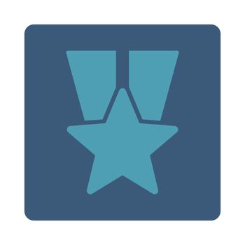 Star medal icon from Award Buttons OverColor Set. Icon style is cyan and blue colors, flat rounded square button, white background.