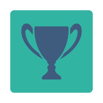 Cup icon from Award Buttons OverColor Set. Icon style is cobalt and cyan colors, flat rounded square button, white background.