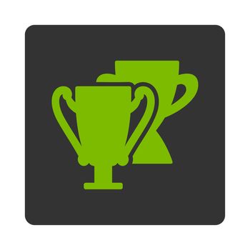 Trophy cups icon from Award Buttons OverColor Set. Icon style is eco green and gray colors, flat rounded square button, white background.