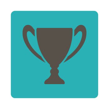 Cup icon from Award Buttons OverColor Set. Icon style is grey and cyan colors, flat rounded square button, white background.
