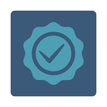 Valid icon from Award Buttons OverColor Set. Icon style is cyan and blue colors, flat rounded square button, white background.