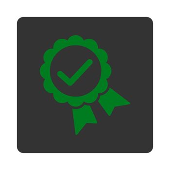 Approved icon from Award Buttons OverColor Set. Icon style is green and gray colors, flat rounded square button, white background.