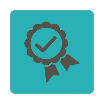 Approved icon from Award Buttons OverColor Set. Icon style is grey and cyan colors, flat rounded square button, white background.