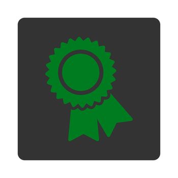 Certification icon from Award Buttons OverColor Set. Icon style is green and gray colors, flat rounded square button, white background.