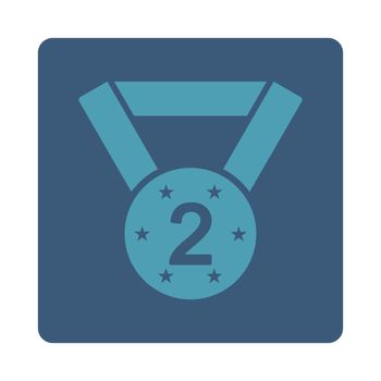 Second medal icon from Award Buttons OverColor Set. Icon style is cyan and blue colors, flat rounded square button, white background.