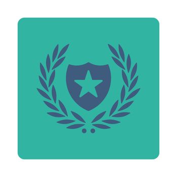 Shield icon from Award Buttons OverColor Set. Icon style is cobalt and cyan colors, flat rounded square button, white background.