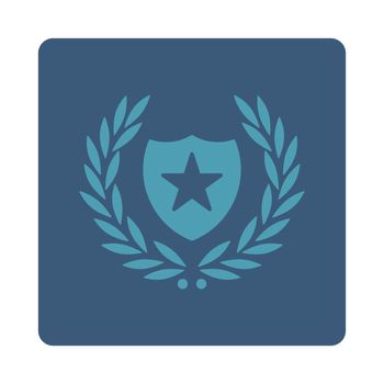 Shield icon from Award Buttons OverColor Set. Icon style is cyan and blue colors, flat rounded square button, white background.