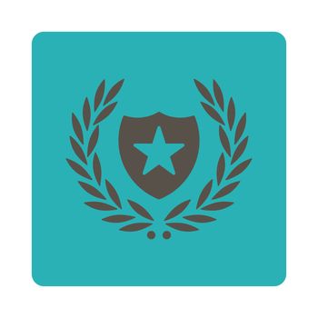 Shield icon from Award Buttons OverColor Set. Icon style is grey and cyan colors, flat rounded square button, white background.