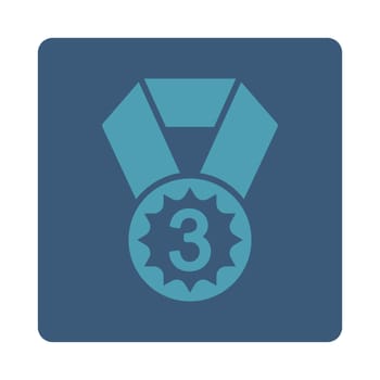 Third place icon from Award Buttons OverColor Set. Icon style is cyan and blue colors, flat rounded square button, white background.