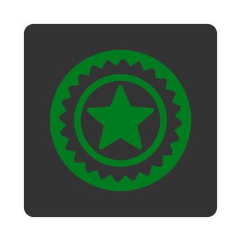 Medal seal icon from Award Buttons OverColor Set. Icon style is green and gray colors, flat rounded square button, white background.