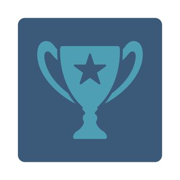 Trophy icon from Award Buttons OverColor Set. Icon style is cyan and blue colors, flat rounded square button, white background.