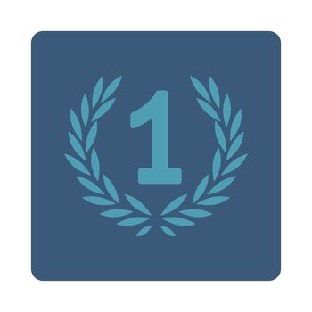 Win icon from Award Buttons OverColor Set. Icon style is cyan and blue colors, flat rounded square button, white background.