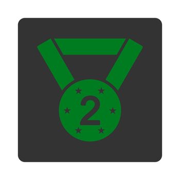 Second medal icon from Award Buttons OverColor Set. Icon style is green and gray colors, flat rounded square button, white background.