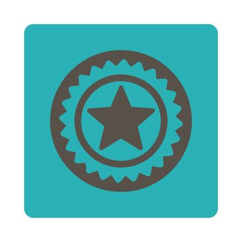 Medal seal icon from Award Buttons OverColor Set. Icon style is grey and cyan colors, flat rounded square button, white background.