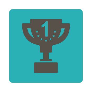 First prize icon from Award Buttons OverColor Set. Icon style is grey and cyan colors, flat rounded square button, white background.