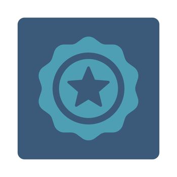 Reward seal icon from Award Buttons OverColor Set. Icon style is cyan and blue colors, flat rounded square button, white background.