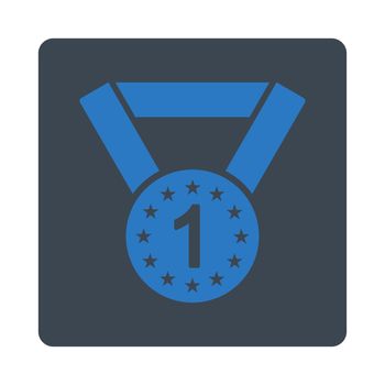 First medal icon from Award Buttons OverColor Set. Icon style is smooth blue colors, flat rounded square button, white background.